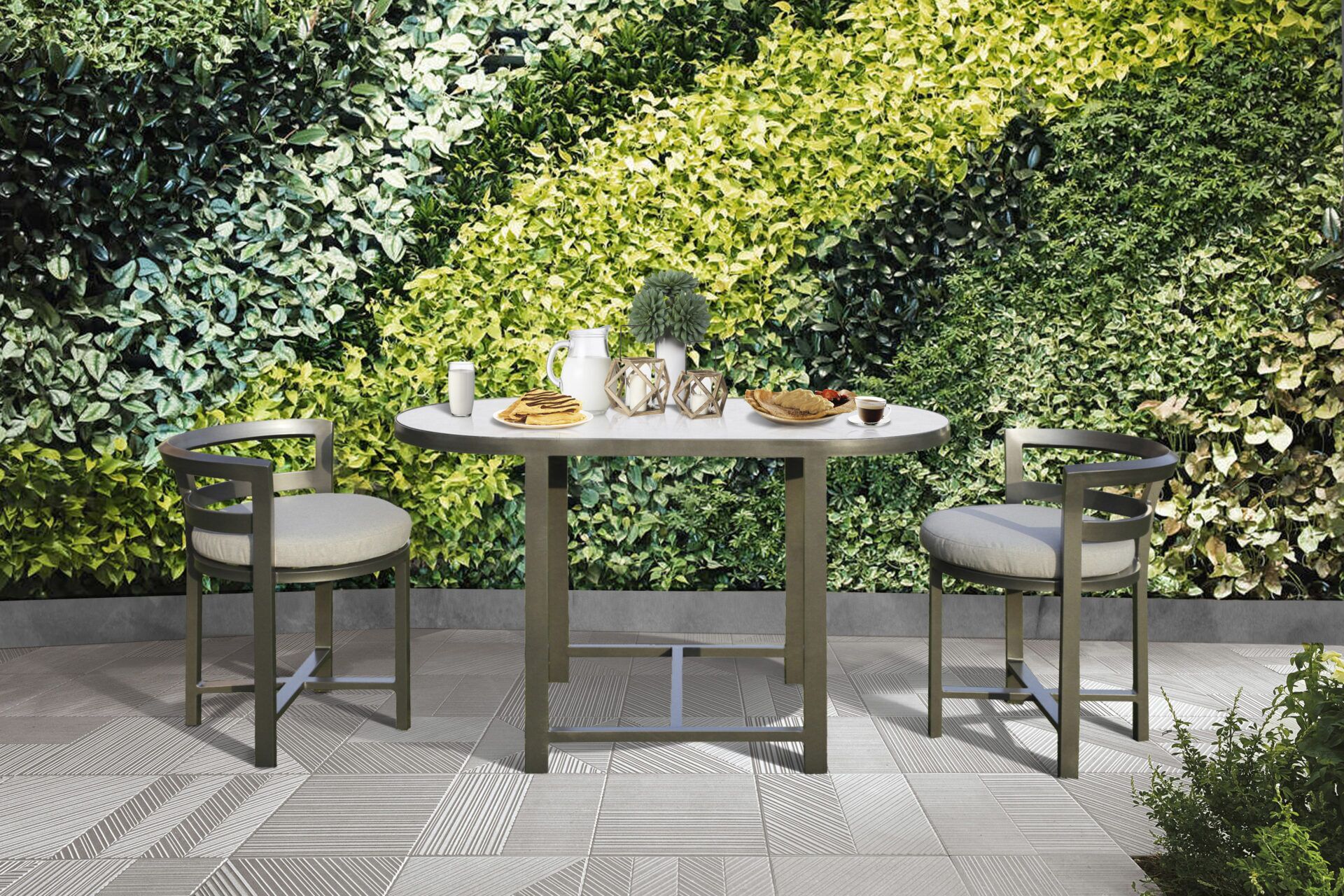 Gray patterned wall mockup with marble floor