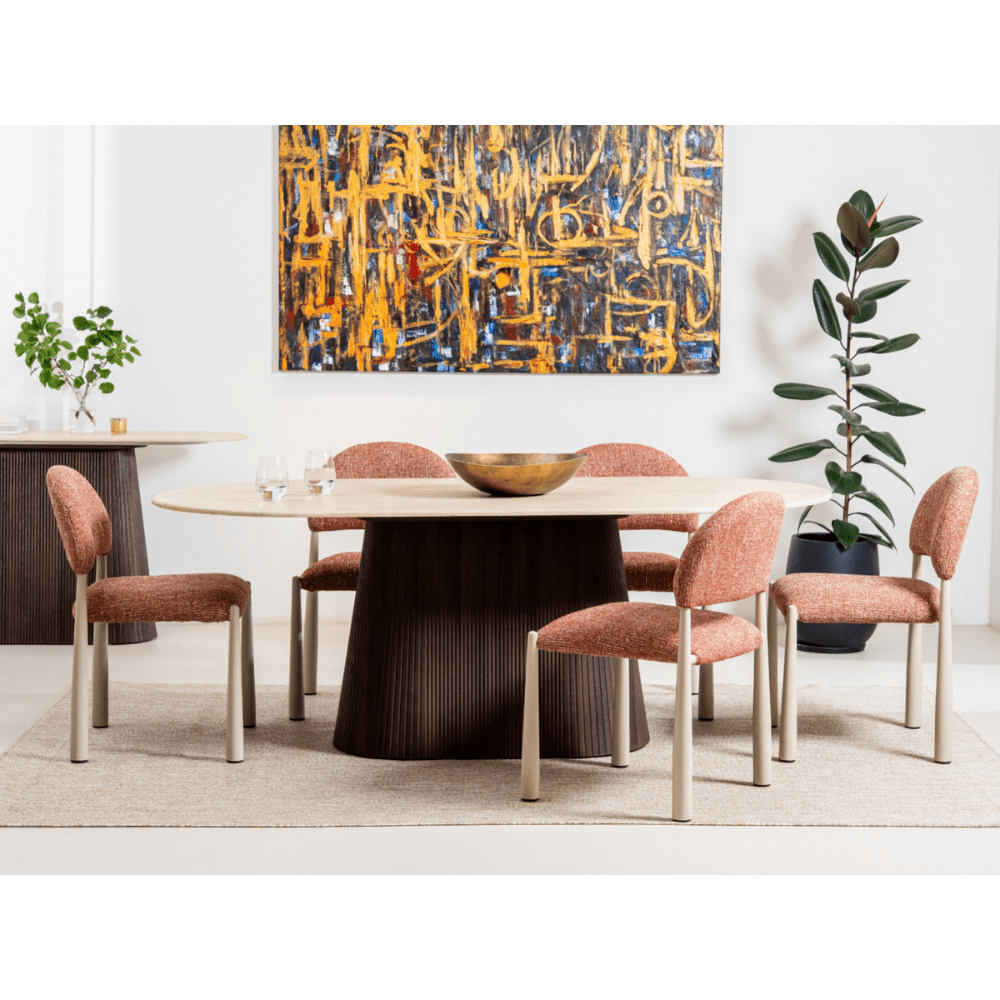 Carlton Bring sophistication to your dining space with this stunning dining table, designed to impress with both form and function. Featuring a luxurious stone top in a refined travertine finish, the smooth surface adds timeless charm and elegance to any setting. The sturdy corrugated MDF base, finished in a rich espresso tone, offers strong support while introducing a bold contrast that enhances the overall design. This harmonious blend of modern aesthetics and classic appeal makes the table a standout centerpiece—perfect for everyday meals or hosting special occasions. https://carlislefurnitureandbedding.au/